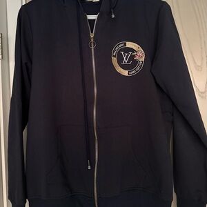 Louis Vuitton Navy Hoodie with Gold Emblem